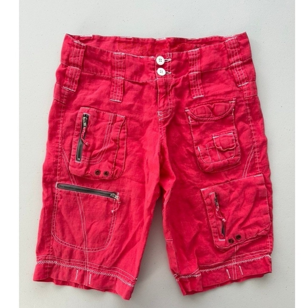 Pete & Greta Johnny Was Y2K Cargo Shorts 2 Melon Pink Contrast Stitch Low Rise